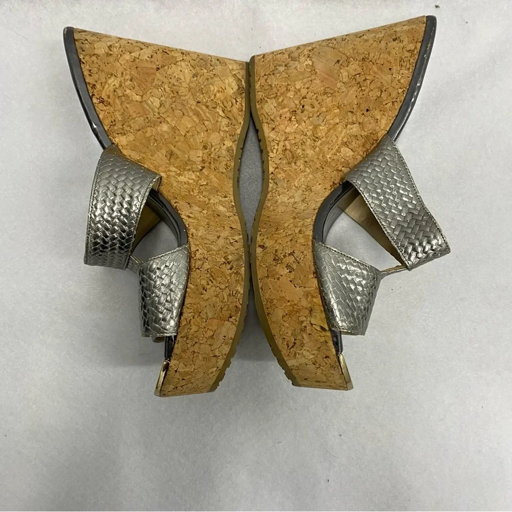 Jimmy Choo Silver Cork Wedge Heels 37.5 - Picture 4 of 10